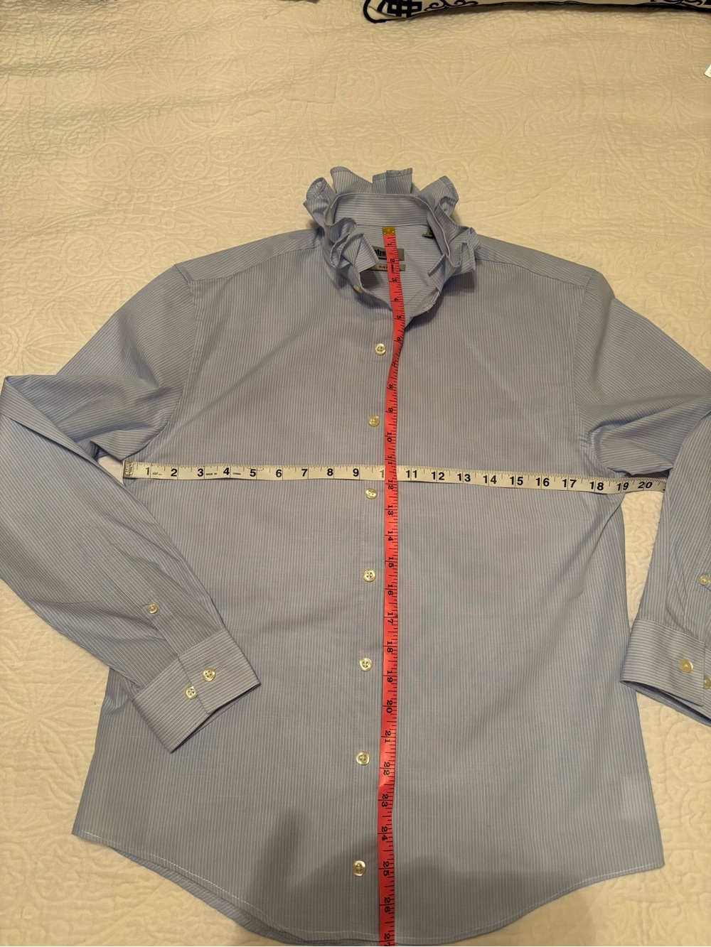 Light Blue Ruffle Collar Upcycled Dress Shirt B-19 L 27